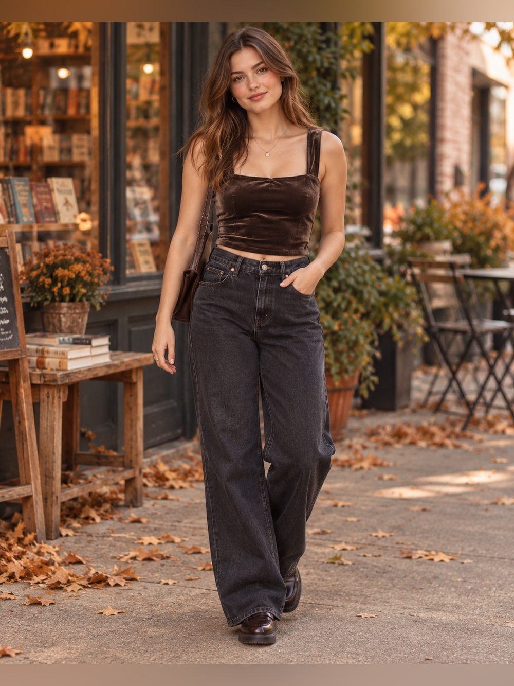 wild fable Espresso Velvet Square Neck Cropped Tank Top Size S